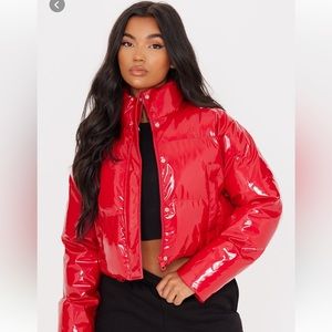 PRETTY LITTLE THING Red vynl bubble puffer